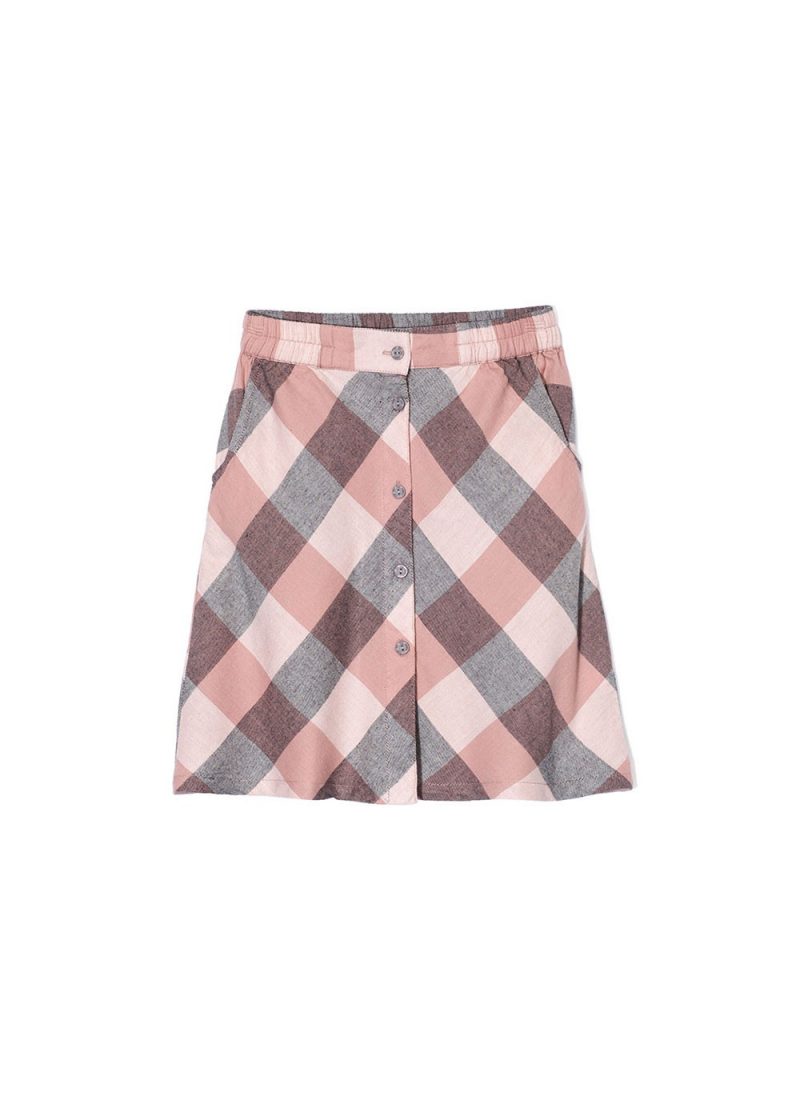 A-line plaid long skirt pale pink