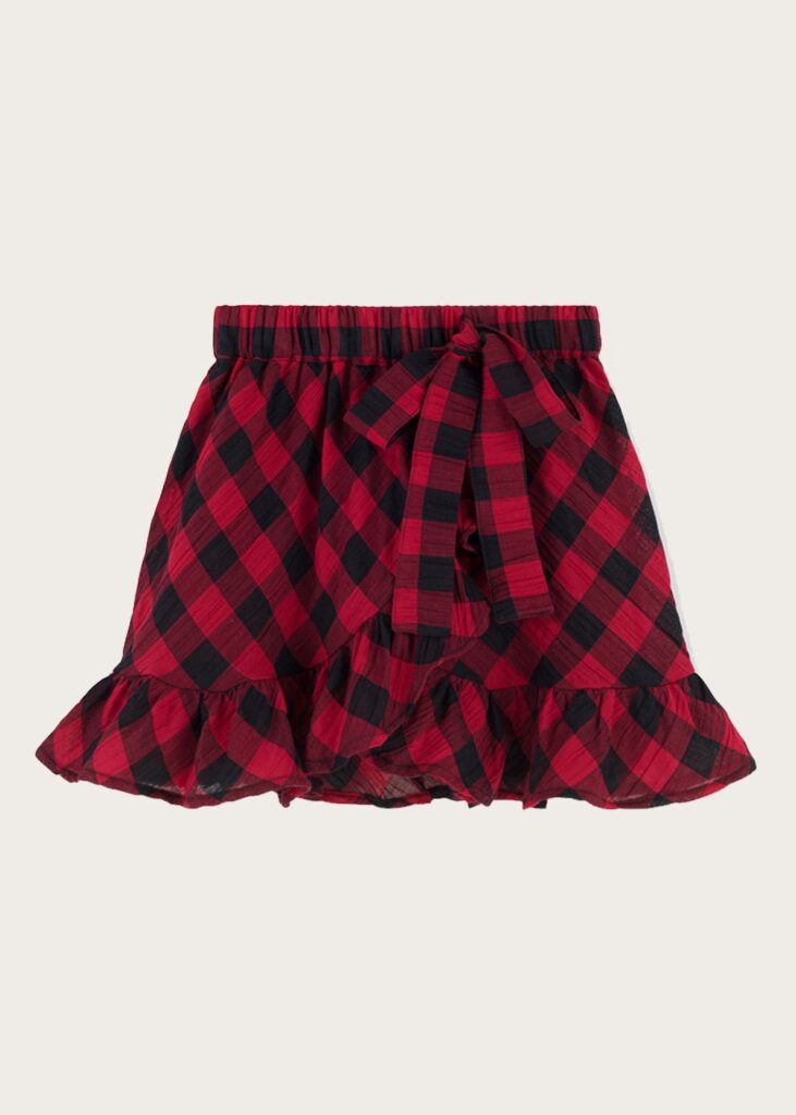 Red Classic Check frill skirt 