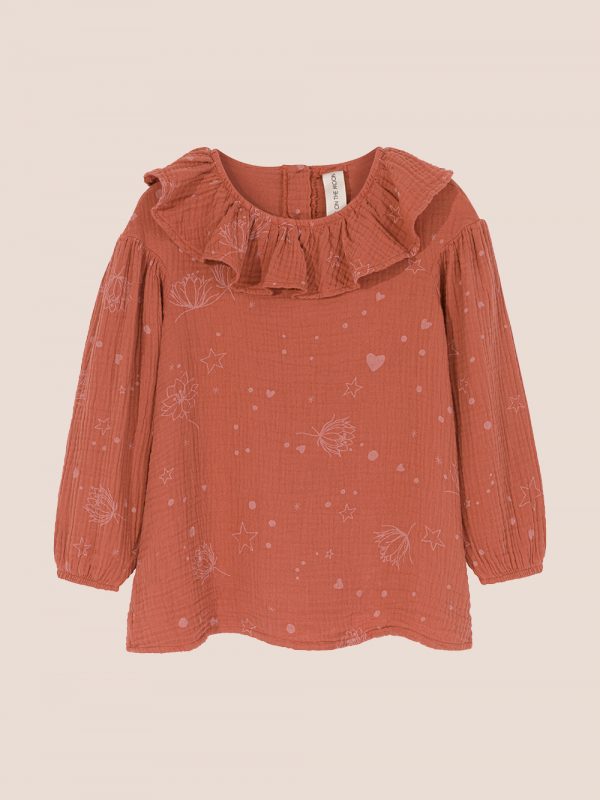 Starflower collar blouse ginger, ruda muslinowa bluzka z kołnierzem, dla dziecka, bawełna organiczna