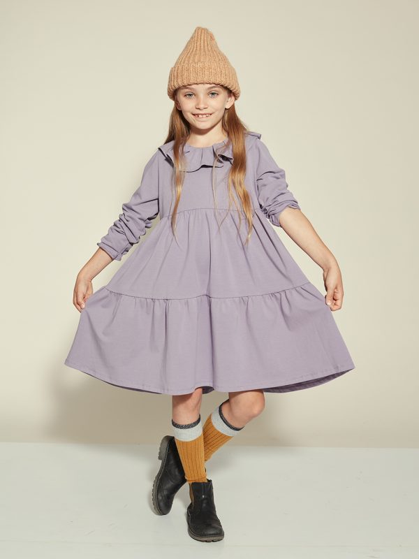 fioletowa sukienka kaskadowa, laveder dress