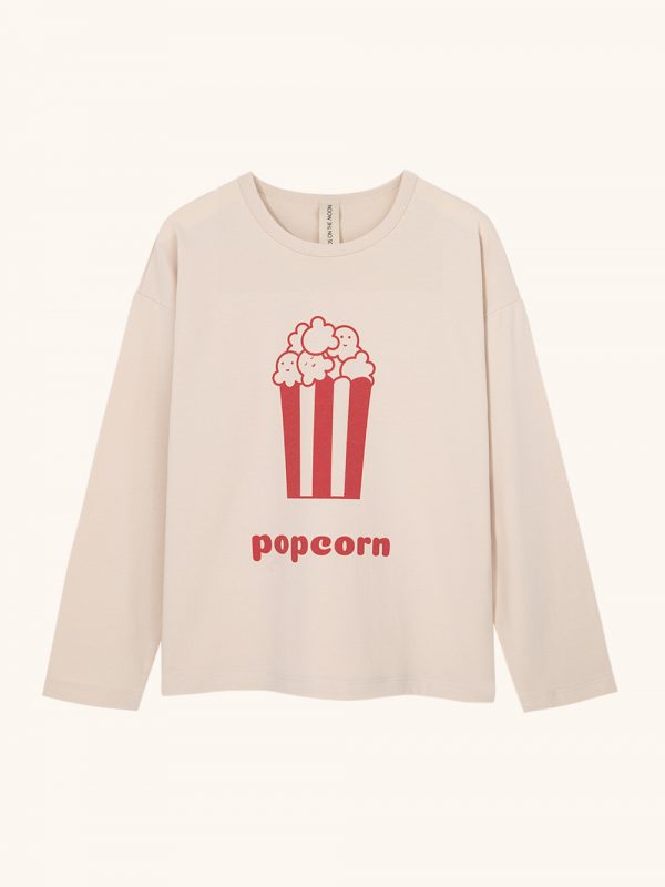 koszulka z długim rękawem ecru, longsleeve popcorn, kremowy
