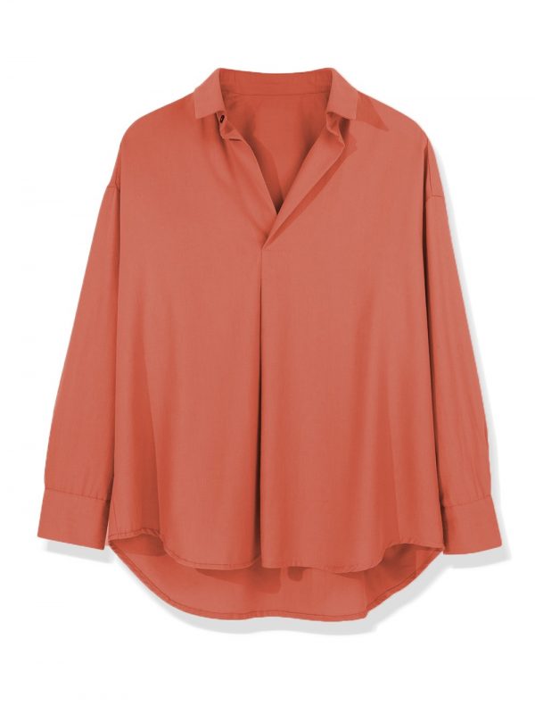 bluzka koralowa, luźna bluzka bawełniana, damska, z bawełny organicznej, ruda koszula