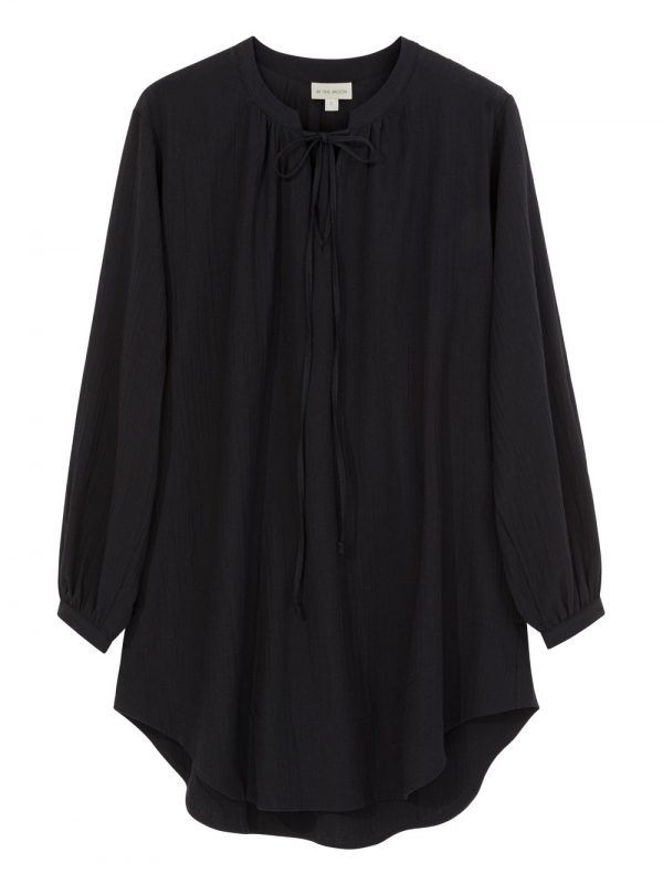 czarna tunika, sukienka koszulowa, prosty krój, do kolan, wiązana przy dekolcie, z bawełny organicznej, 1005 bawełna organic cotton, damks prosta sukienka