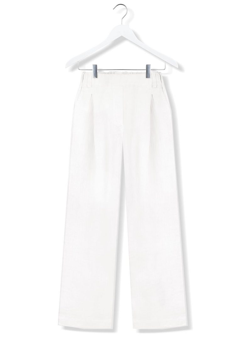 white shell linen trousers
