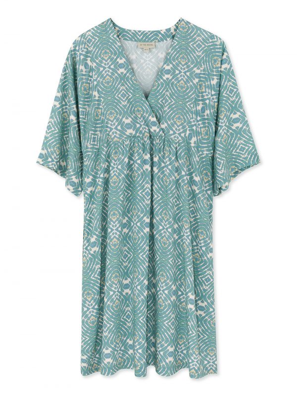 sukienka damska z krótkim rękawem, kimonowa turkusowa, kimono dress, v-neck dress, sukienka w serek