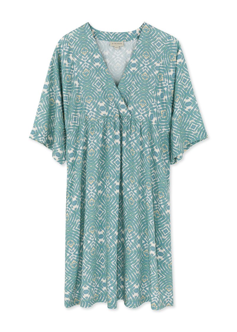 sukienka damska z krótkim rękawem, kimonowa turkusowa, kimono dress, v-neck dress, sukienka w serek