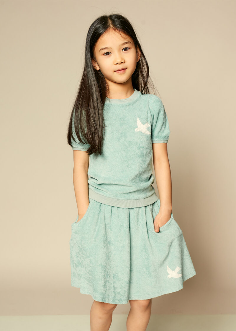 frotowa bluzeczka dziewczęca w kolorze mietowym, z bawełny organicznej