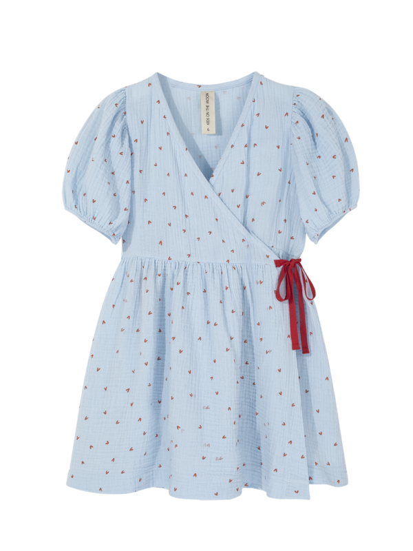 muślinowa sukienka w serduszka, błękitna sukienka z muślinu, bawełna organiczna, muslin organic cotton blue dress
