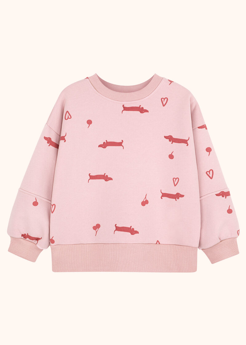pastelowa bluza, różowa bluza, bluza w pieski, bluza w serduszka, bawełniana bluza, dziecięca, dla dziewczynki, cotton sweatshirt, pink sweatshirt, for kids