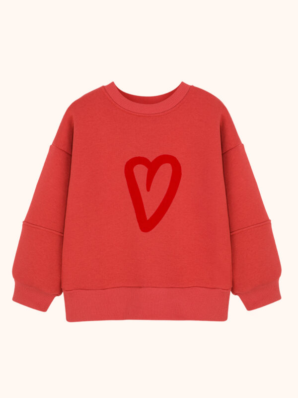 czerwona bluza, bluza z serduszkiem, dziecięca, bluza dla dziewczynki, bawełniana bluza, cotton sweatshirt, red sweatshirt, heart sweatshirt