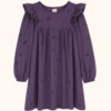 sukienka jagodowa, sukienka fioletowa, sukienka we wzory, sukienka w serduszka, sukienka z falbanką, sukienka na jesień, violet dress, cotton dress