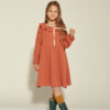 sukienka dla dziewczynki, ruda,muślinowa, z muslinu, z kokardka, kołnierzem, do kolan, bawełna organiczna