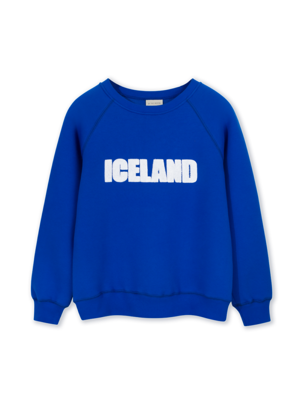 bluza kobaltowa, indygo, damska bluza niebieska z haftem Iceland, z nadrukiem Islandia, haft chenille