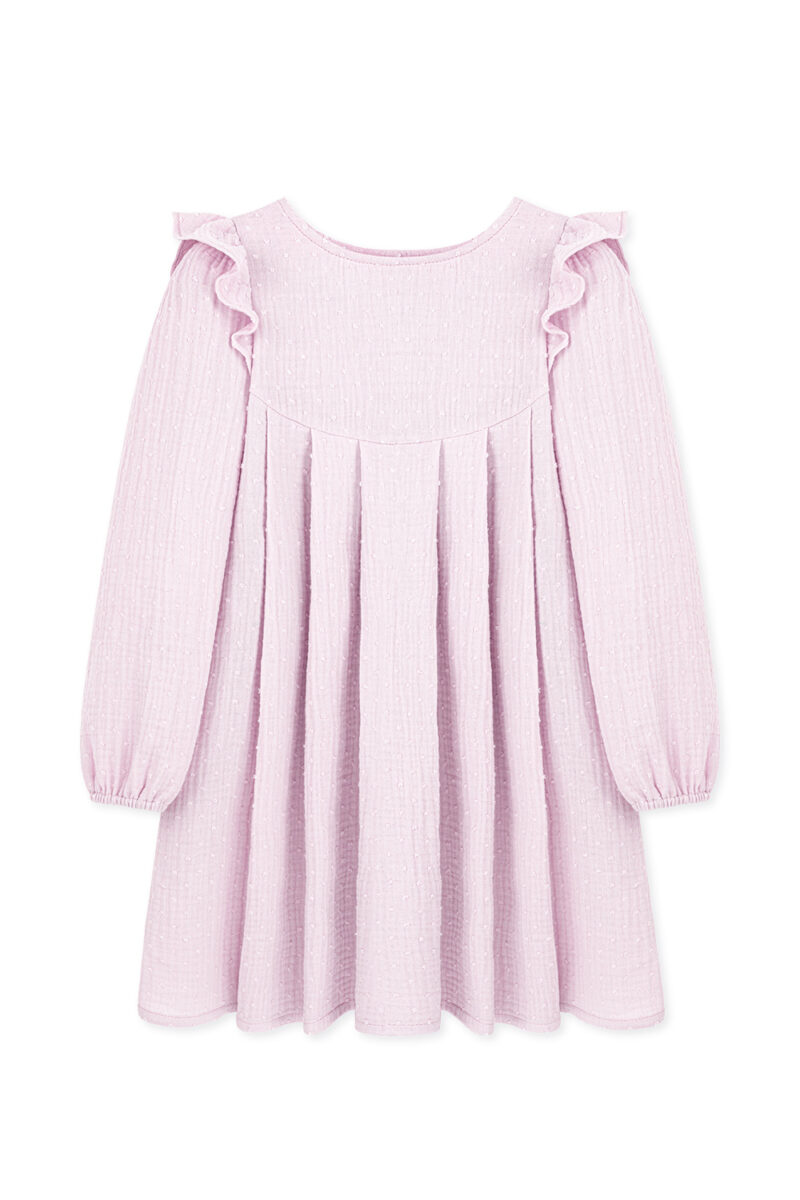 różowa sukienka, sukienka muslinowa, dla dzieci, sukienka z falbankami, sukienka z bawełny organicznej, rose dress, for kids, organic cotton dress