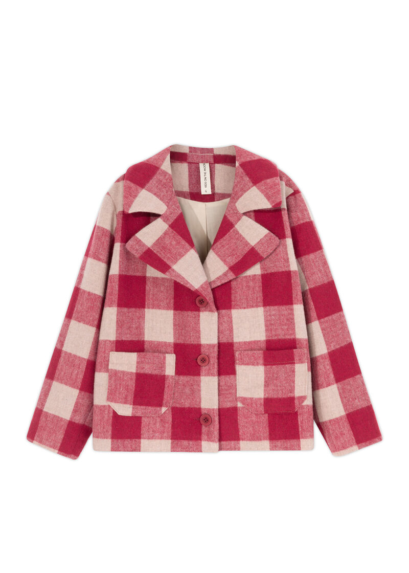 kurtka w kratkę, karminowo-beżowa kratka, wełniana kurtka, dla dzieci, wool jacket, checkered pattern jacket, for kids