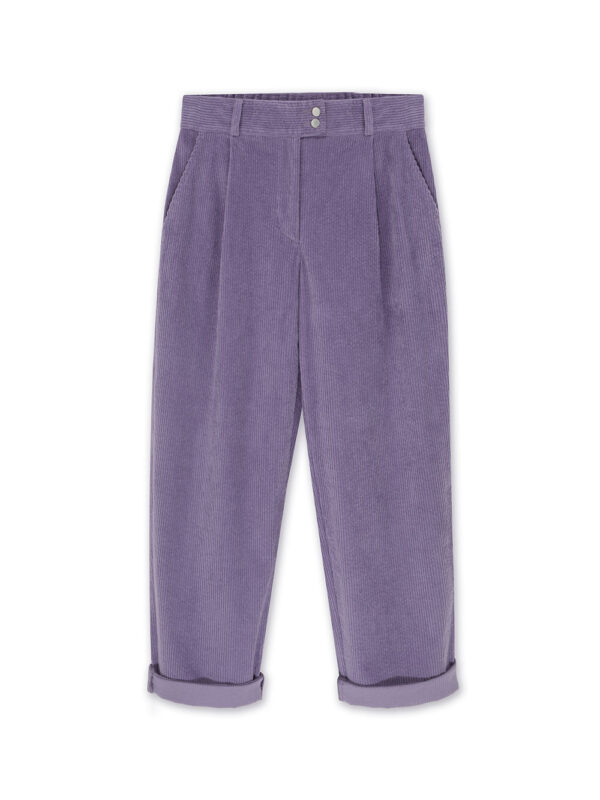 luźne damskie spodnie sztruksowe, bawełniane spodnie sztruksowe fioletowe, w kolorze lawendy, w kolorze fioletowym