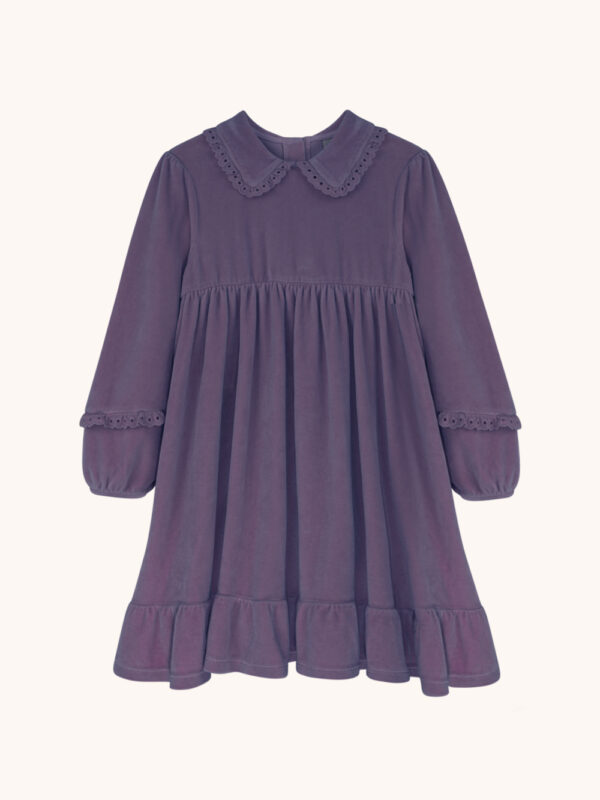 welurowa bawełniana sukienka z bawełny dla dziewczynki, 100% bawełna, fioletow sukienka z weluru