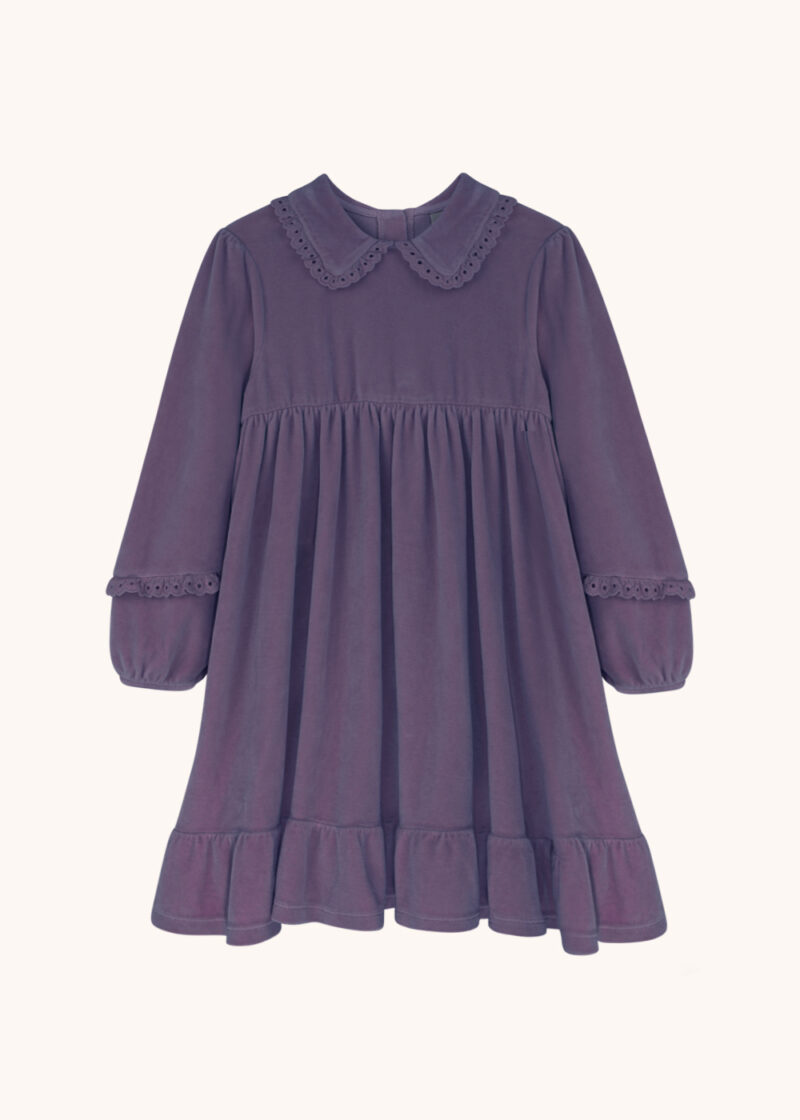 welurowa bawełniana sukienka z bawełny dla dziewczynki, 100% bawełna, fioletow sukienka z weluru