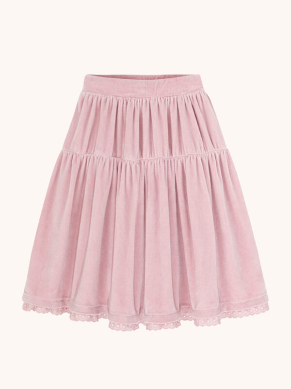 spódniczka dziecięca z weluru, różowa, welurowa bawełniana spódnica w kolorze rózowym