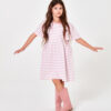 dziecięca sukienka za kolano w paski, rózowe paski, bawełniana sukienka