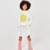 spódnica w kwaitki, bawełniana, przed kolana dziewczeca, bluza dzianinowa dziecięca Kids on the moon, z nadrukiem vintage