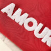 haft chenille, damska czerwona bluza z dzianiny z haftem Amour