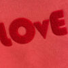 damska bluza dzianinowa, czerwona, z nadrukiem Love, z haftem love, haft chenille