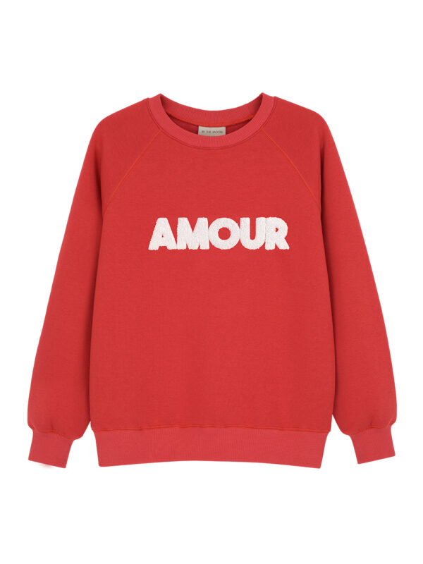 czerwona damska bluza dzianinowa Amour, z haftem Amour, z napisem