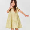 bawełniana dziecięca sukienka z nadrukiem paisley, motyw paisley, żółta, do kolan, 100% bawełna