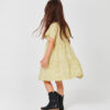 żółta sukienka dla dziewczynki z krótkim rękawem, za kolana, z falbanami, motyw Paisley