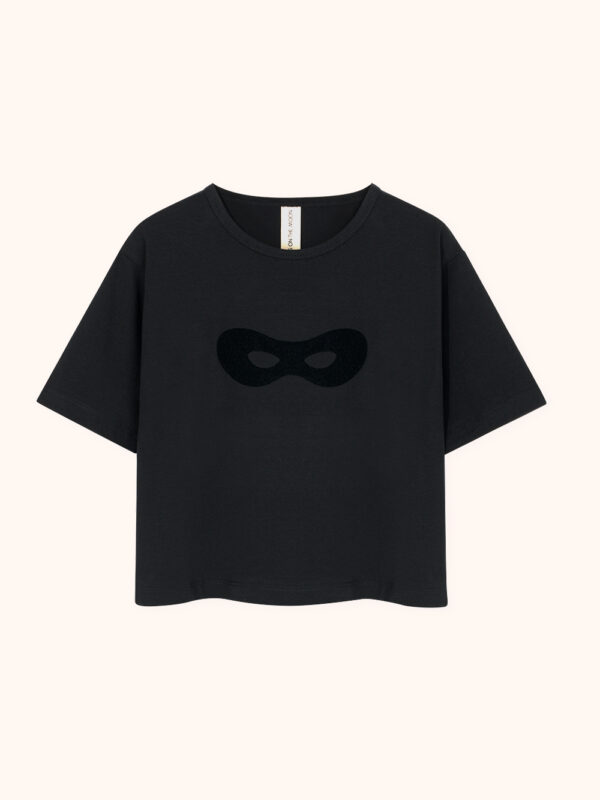 czarny dziecięcy t-shirt bawełniany, z nadrukiem maski, koszulka z maską, tshirt dla dziecka czarny zorro