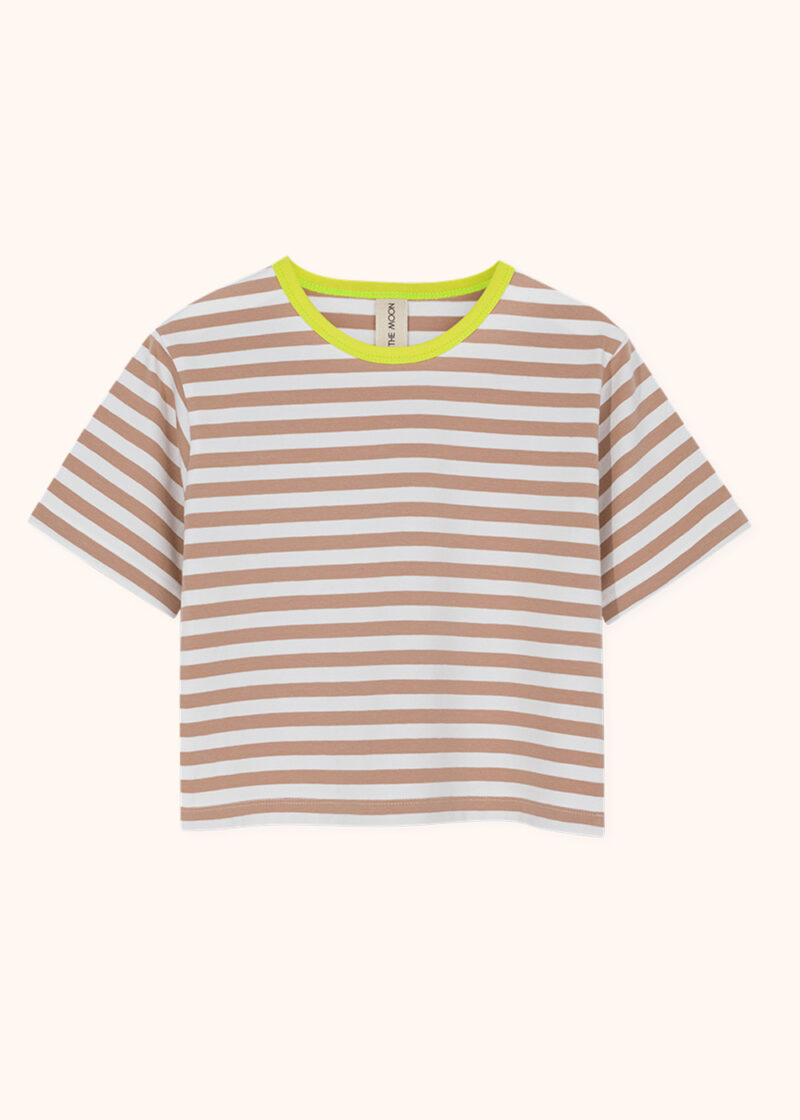 t-shirt w paski czekoladowe, koszulka z krótki rękawem bawełniana w paseczki brązowe