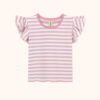 koszulka z krótkim rękawem, falbankowy rekaw, z falbankami, blizka w różowe paski, t-shirt z falbankami, dziewczecy