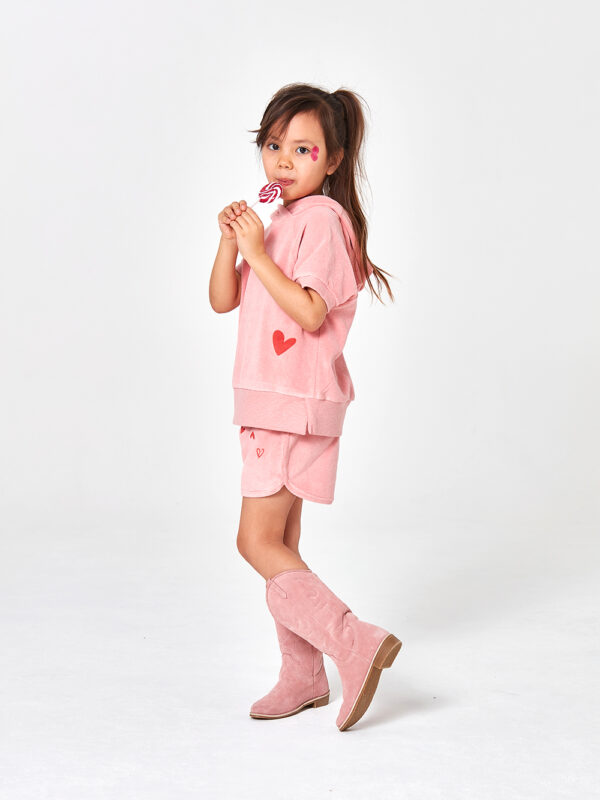 bawełniany frotowy bezrękawnik z kapturem, dla dziewczynki, dziecięca bluza z froty z krótkim rekawem, różowa, 100% bawełna