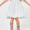 bawełniana dziecięca sukienka w kratkę, neonowe kolory, krótki rękaw, kaskadowa