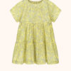 dziecięca sukienka z falbanami we wzór paisley, żółta sukienka kaskadowa z motywem Paisley, bawełniana sukienka dziewczęca do kolan