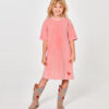 dzianinowa frotowa sukienka rózowa, dla dziewczynki, do kolan, dziecięca sukienka z froty w kolorze różowym, 100% bawełna