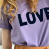 damski fioletowy bawełniany t-shirt z nadrukiem love