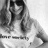 szary t-shirt damski melange, nadruk love society, bawełniany