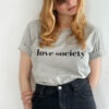 koszulka damska szary melange, bawełniana, t-shirt damski bawełniany, szary melange z nadrukiem love society