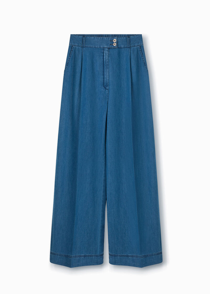 damskie szerokie, luźne spodnie z denimu, granatowe, niebieskie, wide-leg, z szerokimi nogawkami, jeansowe