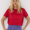 czerwony damski t-shirt z nadrukiem love, koszulka damska z krótkim rękawem, czerwona, bawełniana, dzianinowa