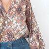 damska bluzka w orientalne, kolorowe wzory, bawełniana, z marszczeniami, na guziki, 100% bawelna, koszula damska, ze stójką