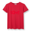 czerwony, bawełniany t-shirt damski, z nadrukiem love, karminowy , koszulka damska czerwona love