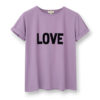 fioletowy, damski t-shirt z nadrukiem LOVE, bawełniany, purpurowy, koszulka damska z krótkim rękawem, fioletowa