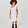biała sukienka z dzianiny dla dziewczynki, z koronka bawełnianą