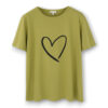 damski t-shirt, zielony, oliwkowy, z sercem, z nadrukiem serca, koszulka damska z krótkim rękawem, bawełniana