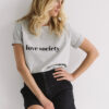 damski t-shirt, koszulka damska, bawełniany, bawełniana, z nadrukiem love society, szary melange, melanż