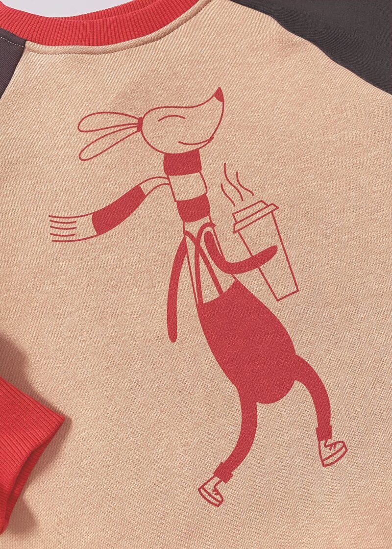 bawełniana bluza dziecięca z nadrukiem zwierzaka, królika, z kubkiem, czerwony nadruk, dla dziecka