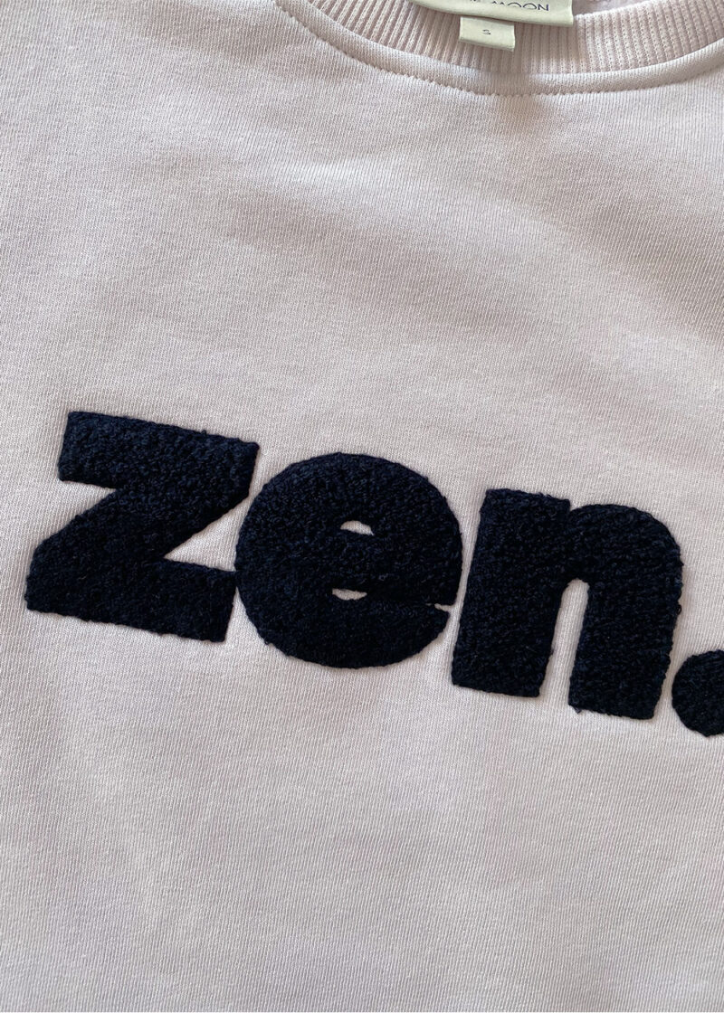 damska bluza z haftem zen,dzianinowa, bawełniana, ecru, jasna, kremowa, raglanowe rękawy